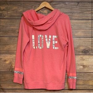 Peach or salmon holographic sequined hoodie